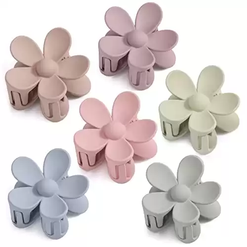 Interesse 6 Packs Matte Flower Hair Clips, Hair Accessories for Girls & Women, Non-Slip Strong Hold Jaw Clips for Hair, 6 Colors