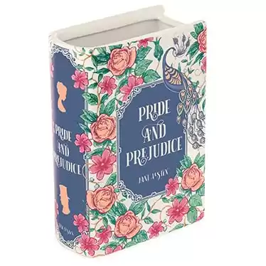 Steel Mill & Co Original Book-Shaped Decorative Vase, Ceramic Vases for Home Decor, Cute Bookshelf Decor, Unique Vase for Book Lovers (Large - Pride and Prejudice)