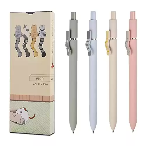 Cat Gel Pens, 4 Pcs Cute Cat Kawaii Gel Pens, 0.5mm Quick Dry Black Ink Pens Fine Point Smooth Writing Pens, Aesthetic Pens, Cute Pens for Women & School Supplies, Kawaii Stationery for Cat Lovers