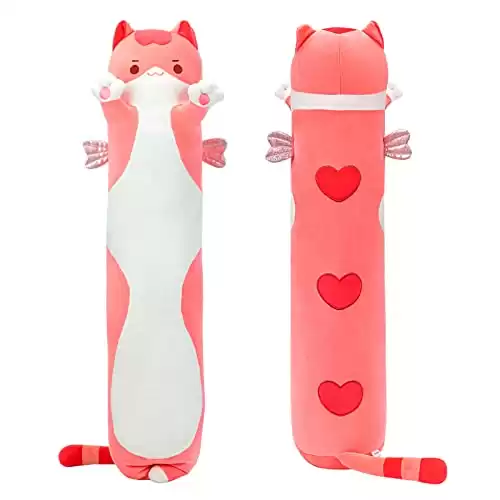 Mewaii Long Cat Plush Body Pillow, 36 Cute Pink Cat Stuffed Animals Soft Plushies, Kitten Plush Throw Pillow Doll Toy Gift for Girlfriend