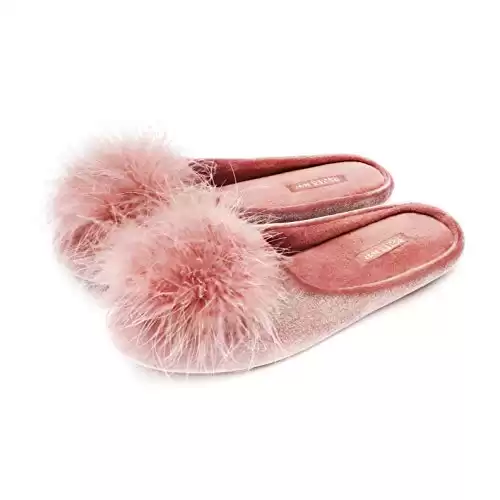 BCTEX COLL Women's Cozy Velvet Memory Foam House Slipper,Ladies Fuzzy Bedroom Slipper Non-slip Sole Pink 11-12