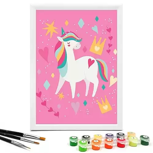 Nariolar Paint by Numbers for Kids Ages 4-8-12 with 7X9.5 inch Pre-Printed Cardboard, Acrylic Paint Pots and 3 Painting Brushes, Room Decor for Children, Pink Unicorn