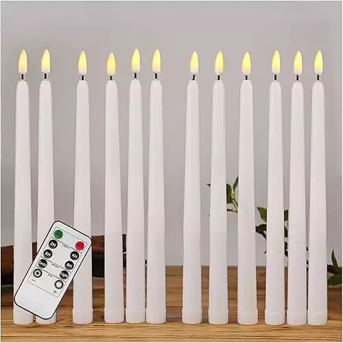 duduta White Halloween Flameless Taper Candles with Remote, Flickering Battery LED Candlesticks Set of 12