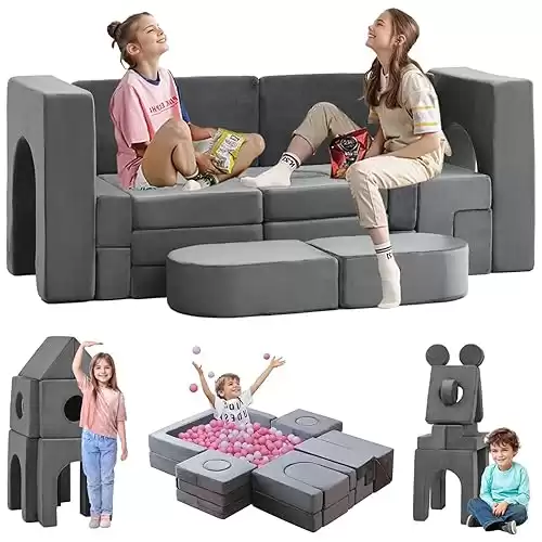 22Pcs Modular Kids Play Couch, Floor Sofa for Children, 1000+DIY Creativing Playroom Furniture for Toddlers Convertible Foam and Floor Cushion for Boys and Girls