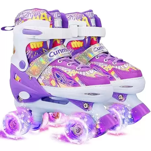 Kids Roller Skates Girls, 4 Sizes Adjustable Toddler Roller Girls Skates Outdoor Indoor for Youth and Children, Patines para Niñas with Light up Wheels