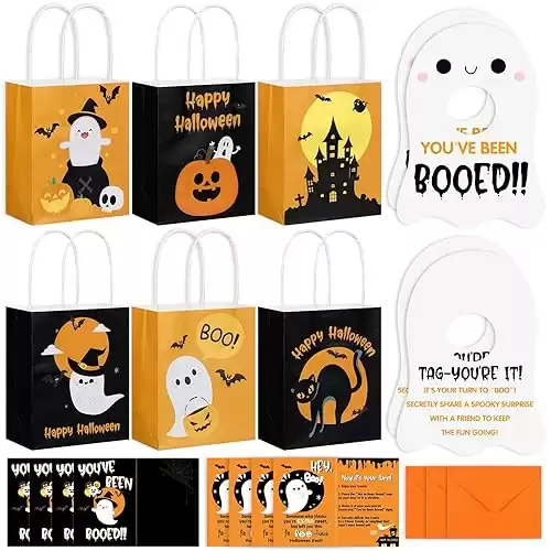 24 Set Halloween You've Been Booed Ghost Bag Starter Kit with 24 Boo Gift Bags 24 Cardstock 24 We've Been Booed Doorknob Hangers 24 Envelopes for Neighbors Coworkers Friends (Classic Style)