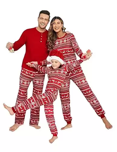 Ekouaer Matching Family Christmas Pajama Sets Womens Mens Kids Pjs Long Sleeve Sleepwear Holiday Lounge Sets