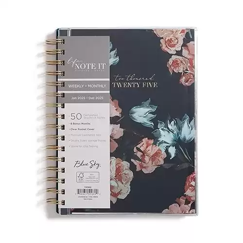 Blue Sky Life Note It 2025 Weekly and Monthly Planner Notes, 5.875" x 8.625", Clear Pocket Cover, Wirebound, Dania Dark (Dania Dark- 2025, 5.875" x 8.625")